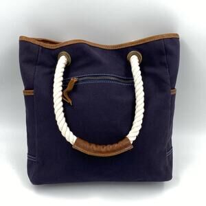 Ernest Alexander Navy Canvas Large Tote Bag‎ Leather Rope Handles made in USA